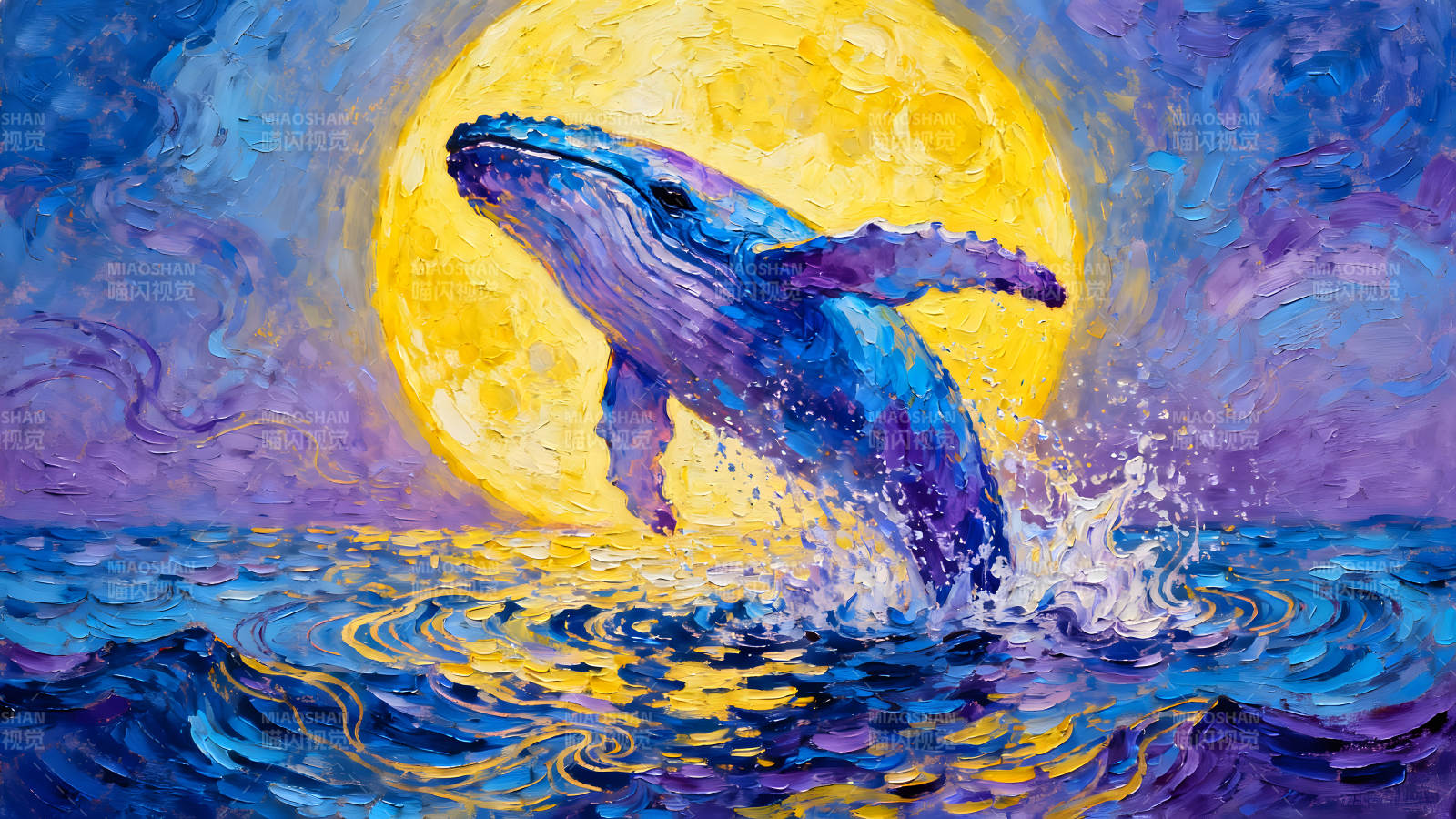 鲸鱼跃出海面夜空中飞翔图片