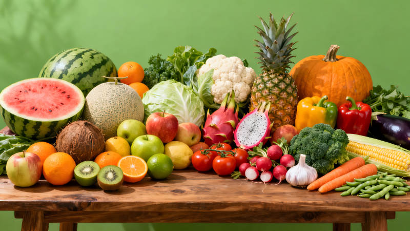 多种水果蔬菜的堆放图图片