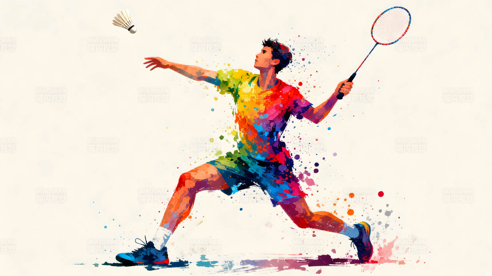 羽毛球运动员挥拍击球瞬间彩绘图片