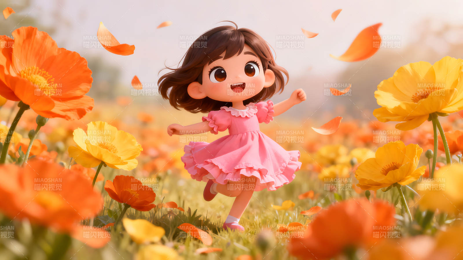 小女孩在花海中玩耍图片
