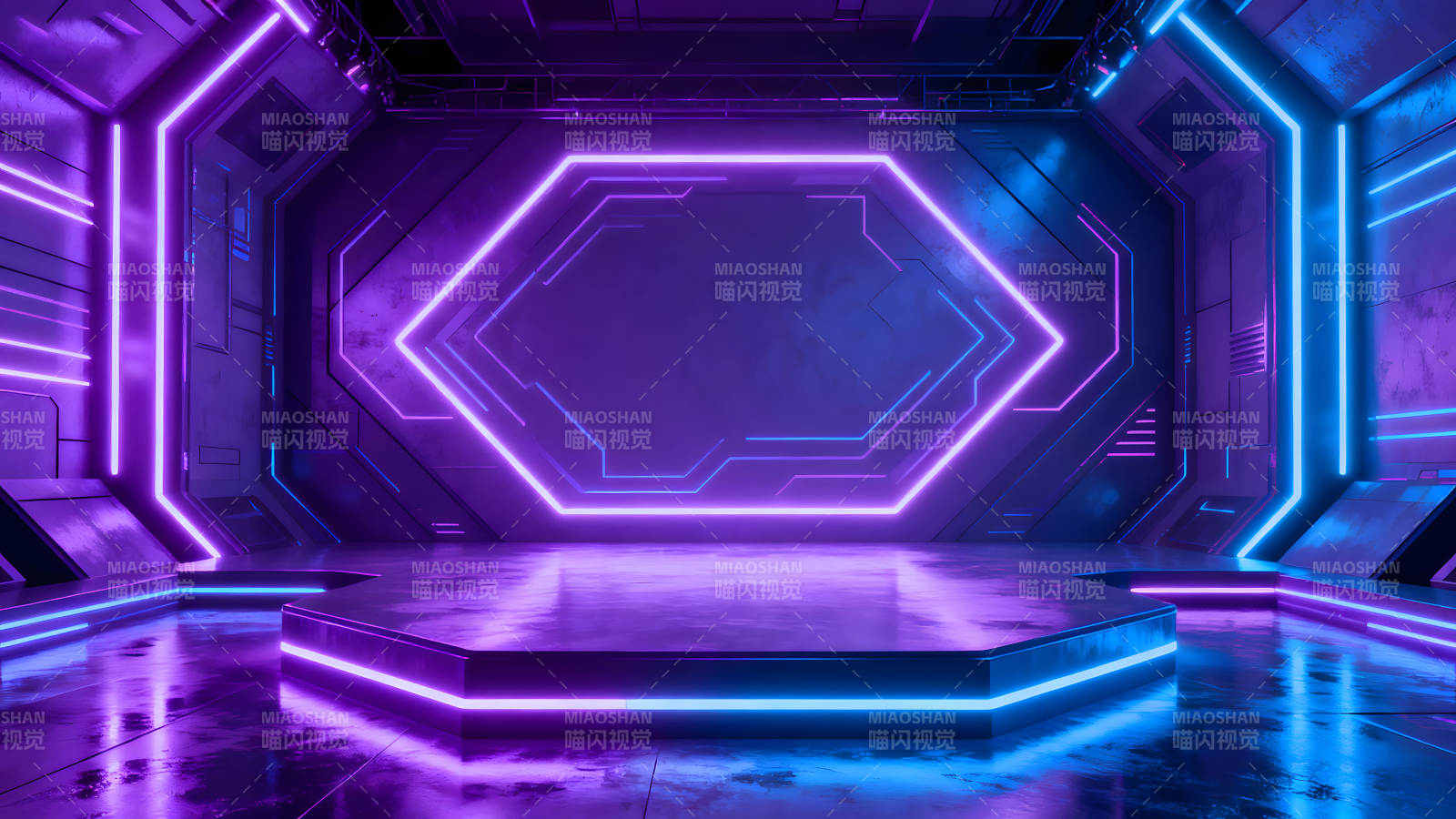 赛博朋克风格的霓虹灯室内场景图片