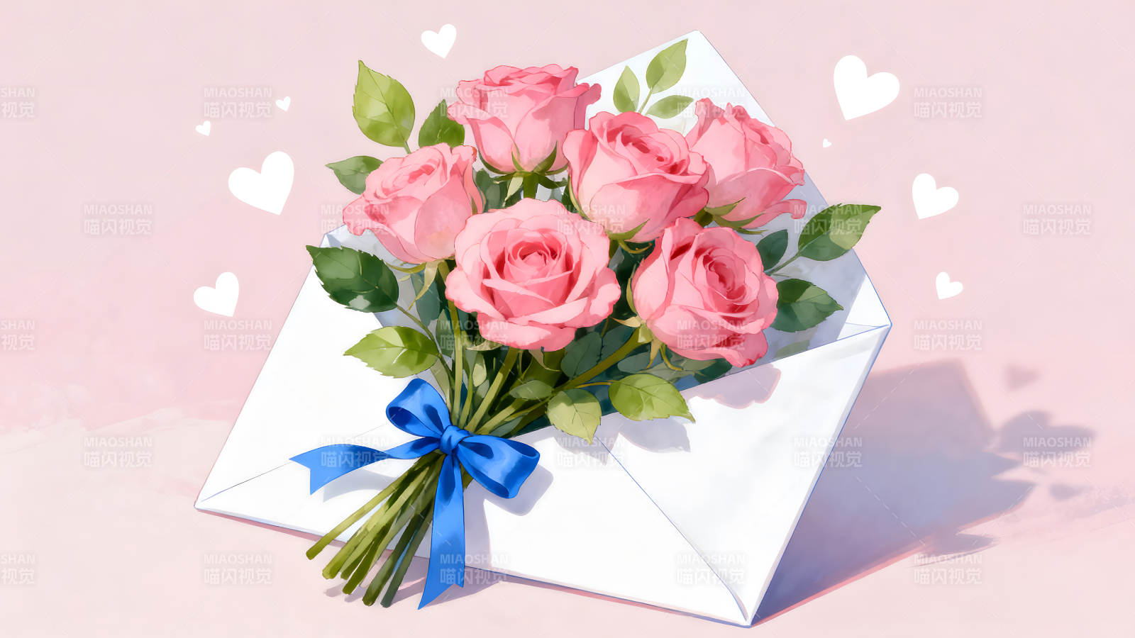 粉色玫瑰花束信封图片