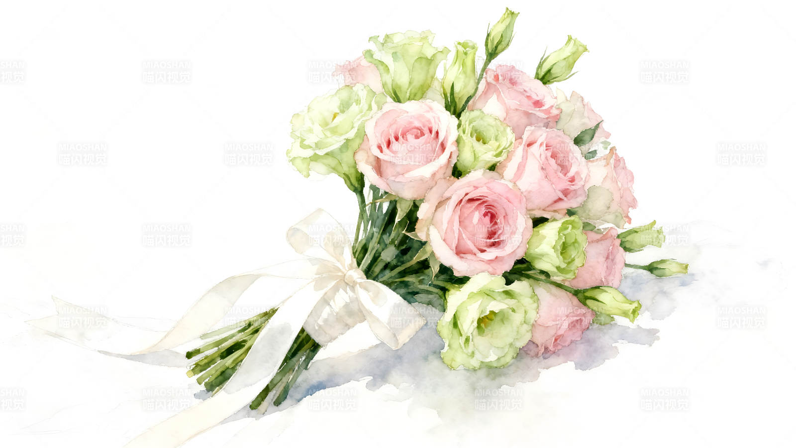 水彩玫瑰花束清新唯美图片