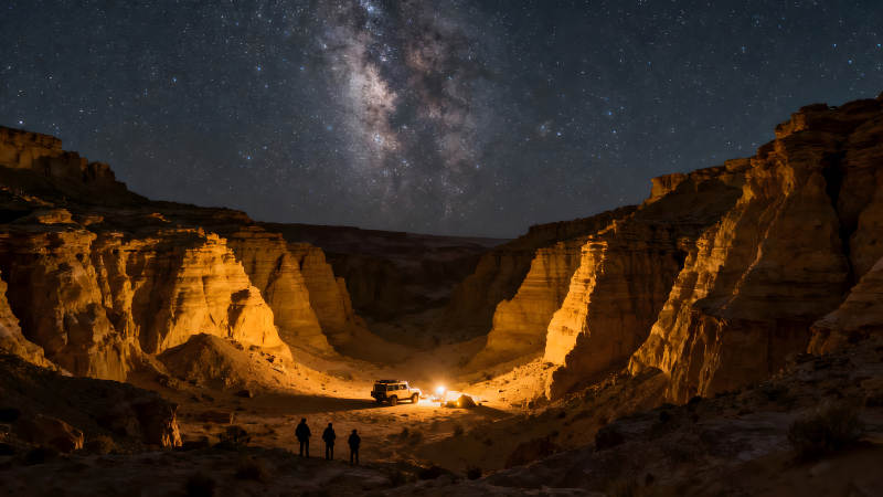 峡谷星空下的露营地图片