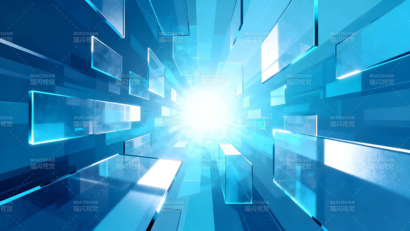 蓝色的未来科技感光线隧道图片