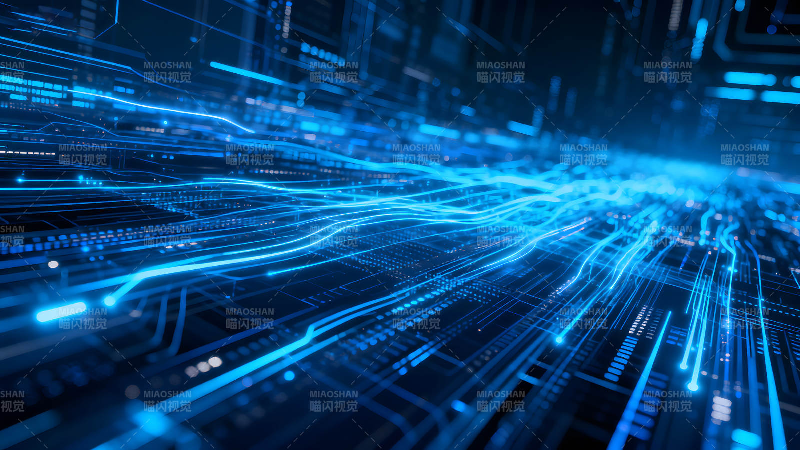 蓝色数据流动科技感视觉图片