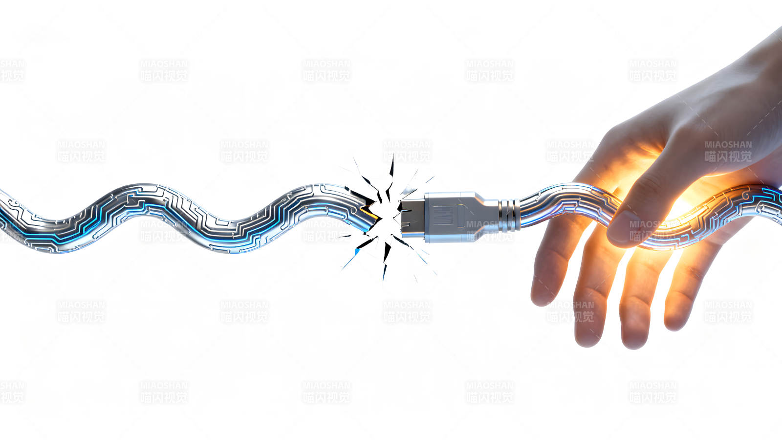 电线损坏与手持光芒四射图片