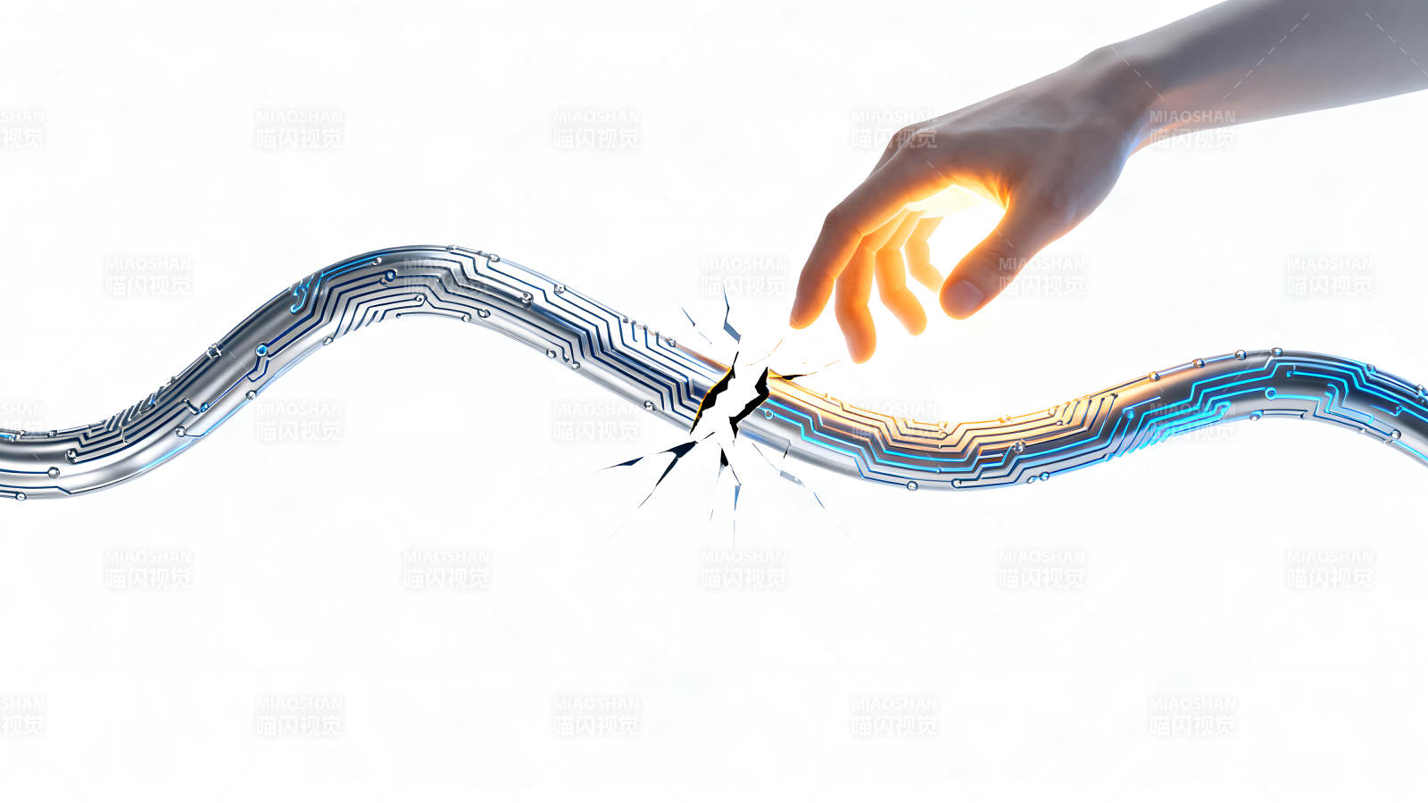 断裂的电路与触碰的手图片