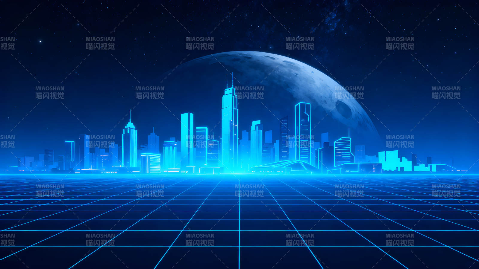 赛博朋克城市夜景蓝色调图片