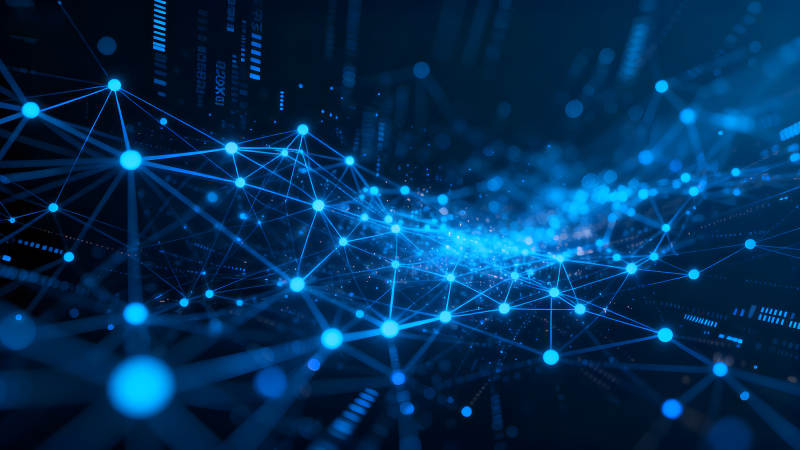 蓝色网络节点连接的抽象数字世界图片