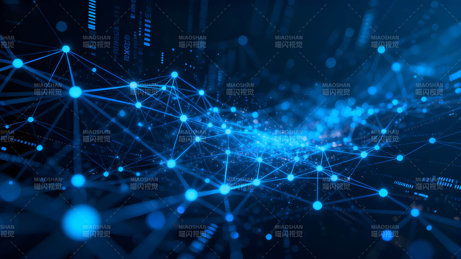 蓝色网络节点连接的抽象数字世界图片