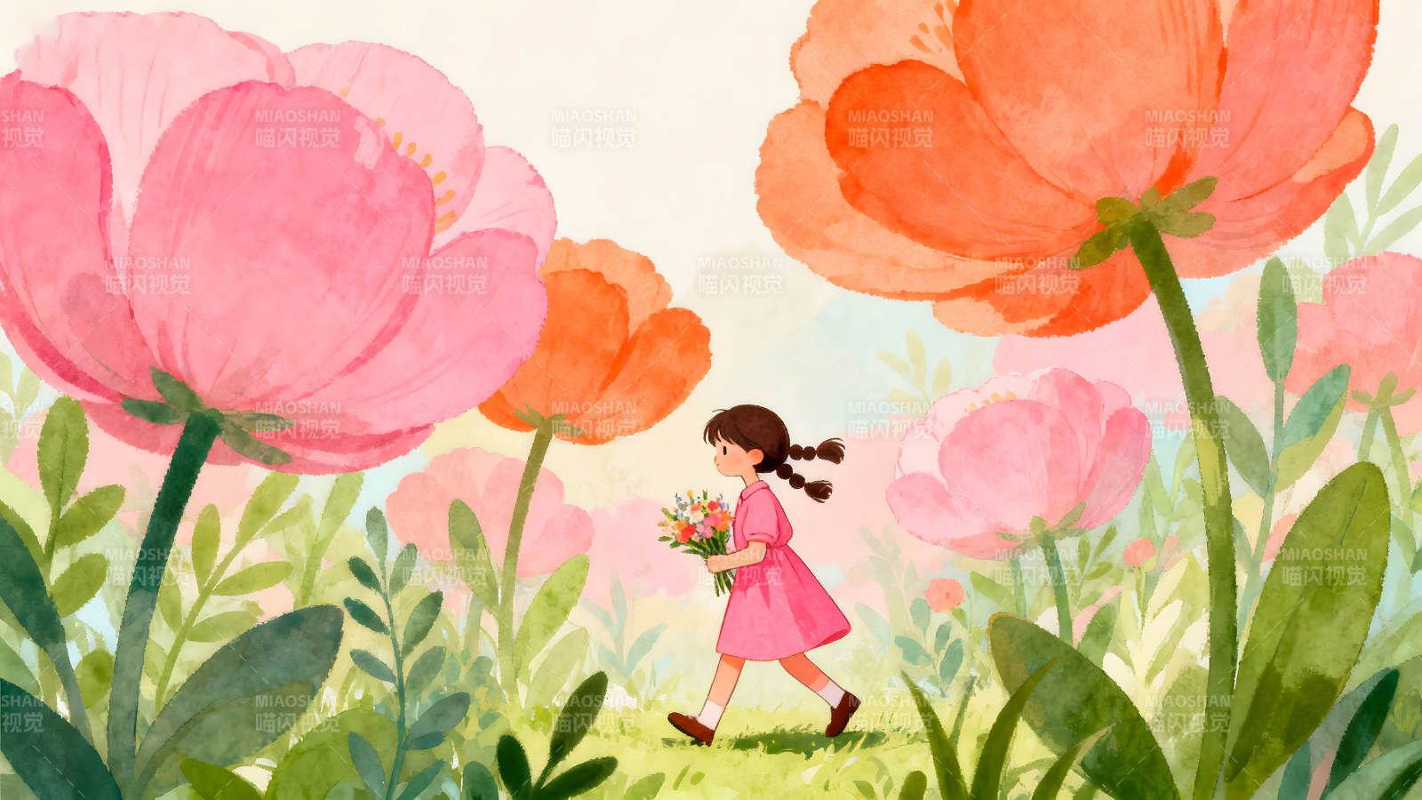 女孩花丛中漫步图片