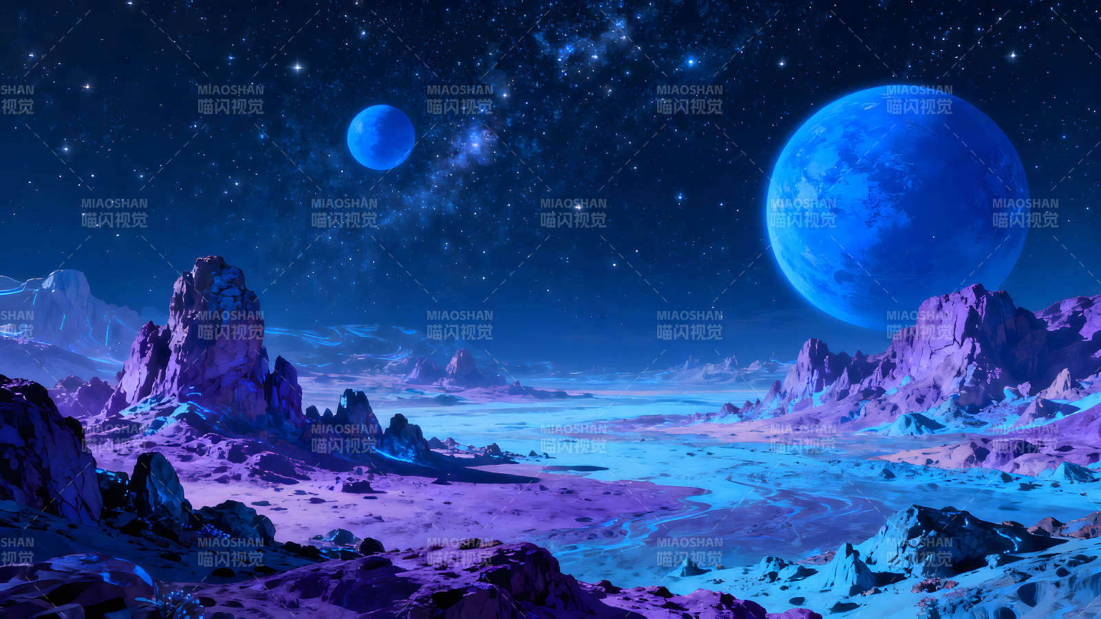 异星奇观夜空下的行星地貌图片