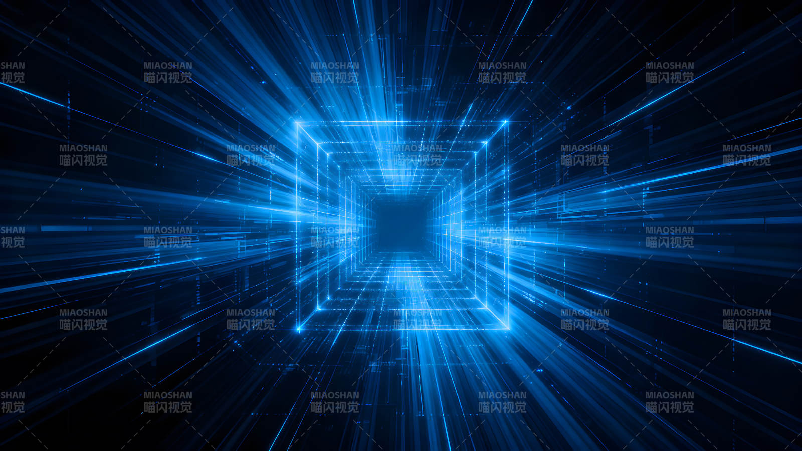 蓝色光线组成的未来科技隧道图片