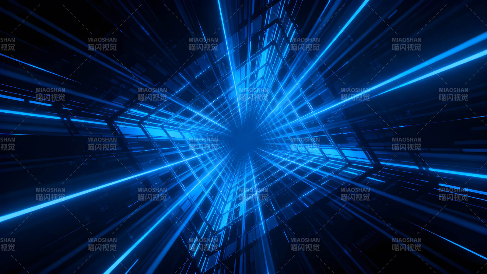 蓝色光线构成的科幻隧道图片