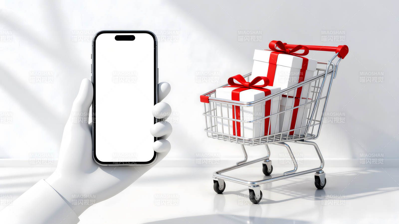 手机购物与礼品车购物概念图图片