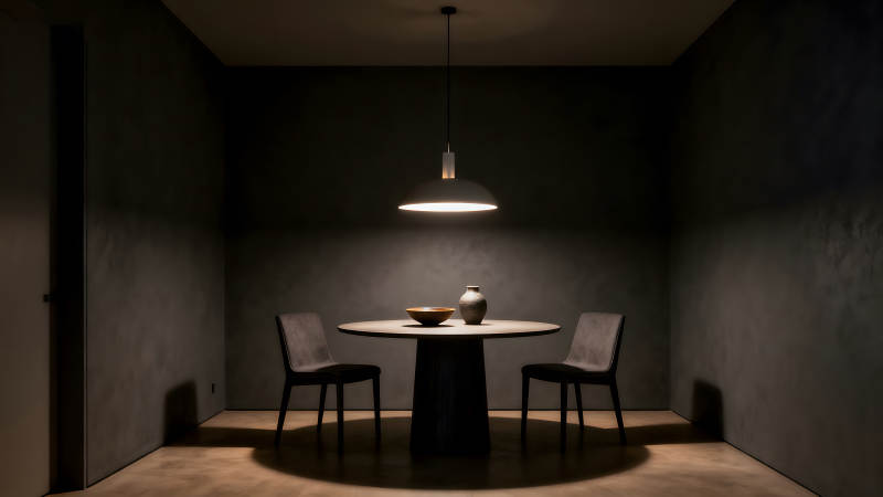 室内餐厅一角昏暗简洁的氛围图片