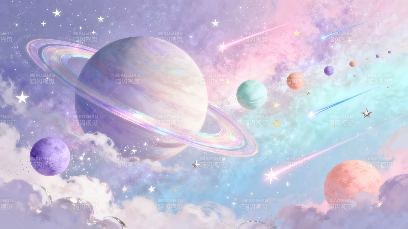 梦幻星空宇宙星球唯美插画图片