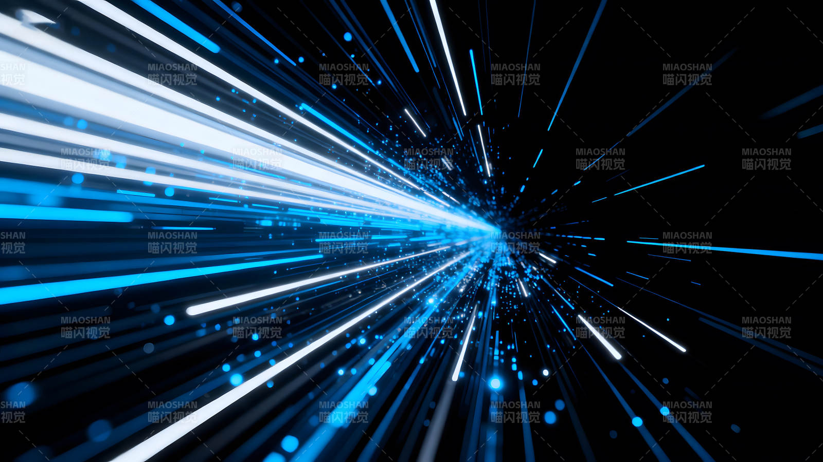 蓝色光束在黑夜中穿梭视觉冲击图片