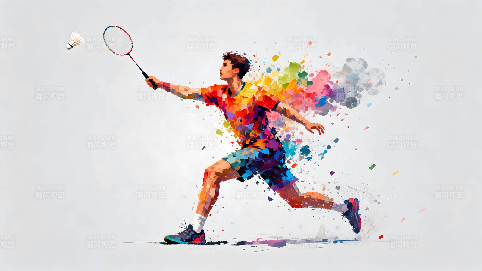 羽毛球运动员击球瞬间色彩绚丽图片