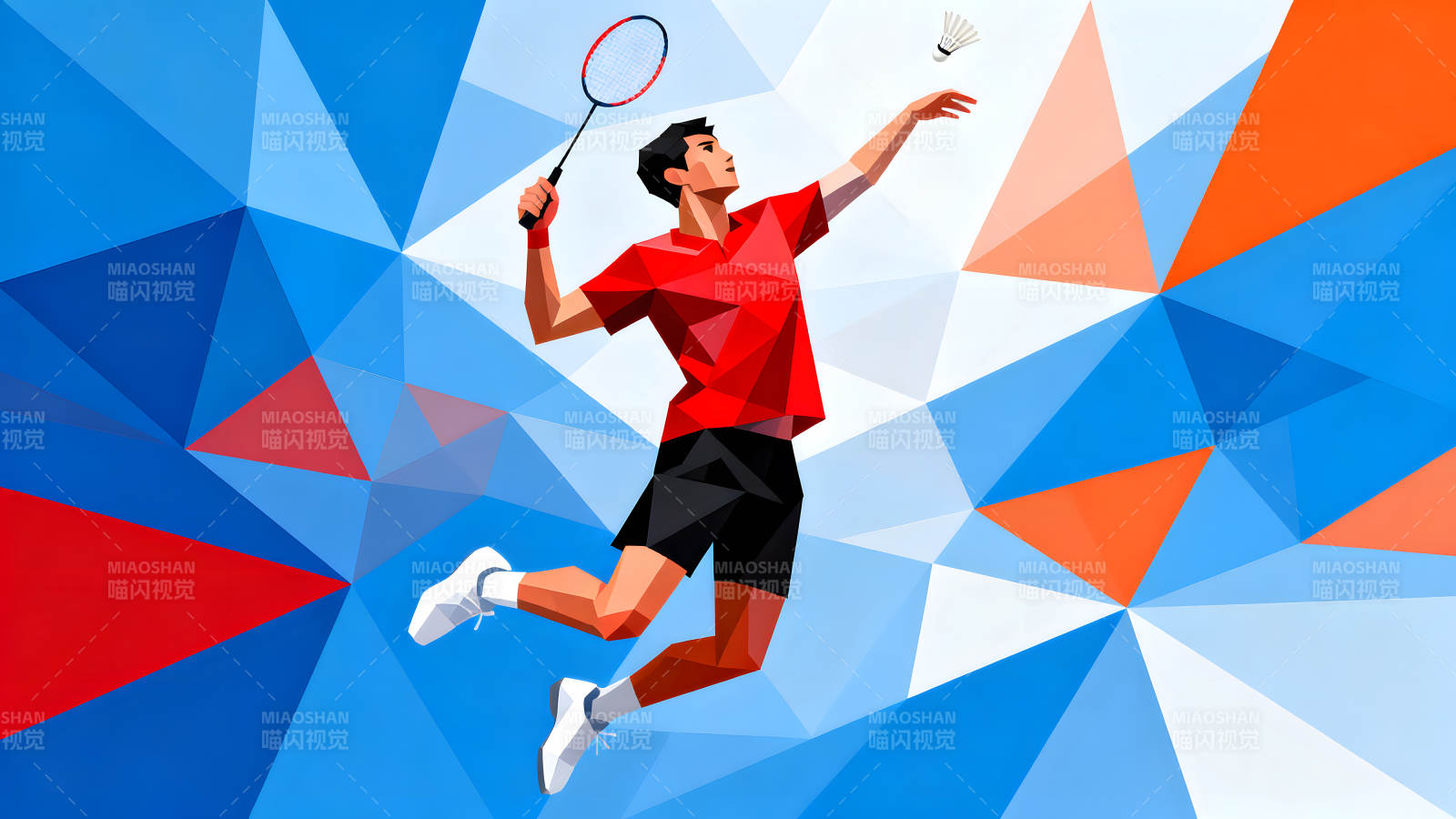 羽毛球运动员比赛瞬间几何风格图片