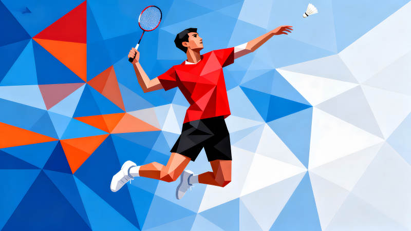 羽毛球运动员跃起击球图片