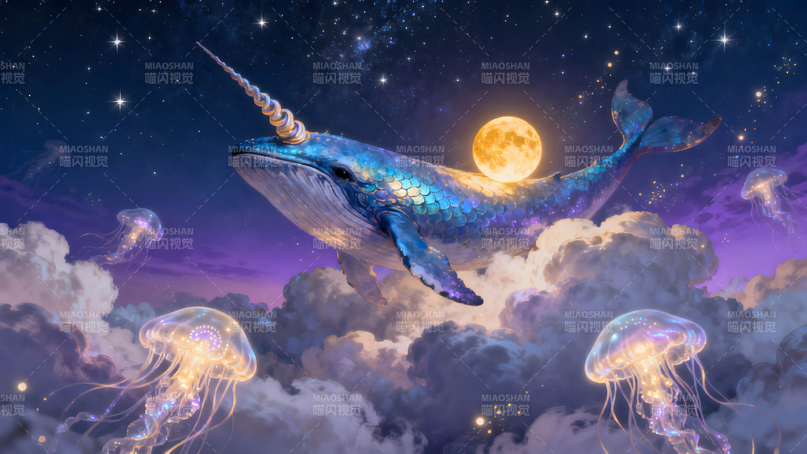 梦幻鲸鱼遨游星空图片