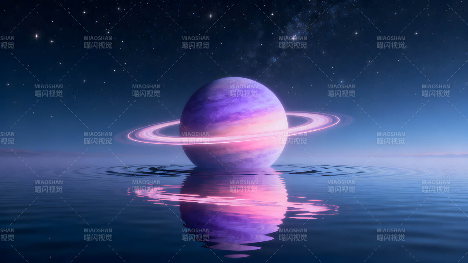 梦幻星球倒影夜空星光闪烁图片