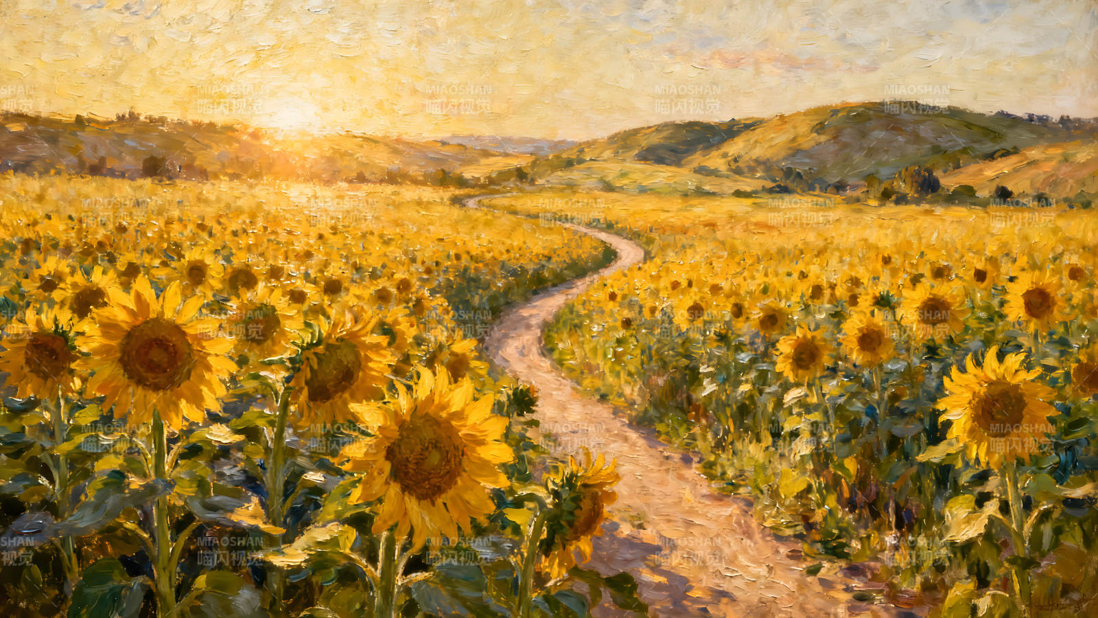 阳光明媚的向日葵田野风景画图片