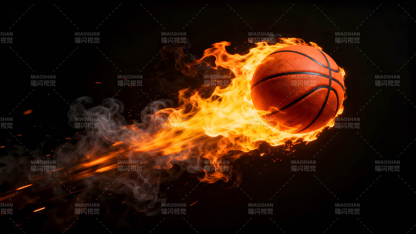 燃烧的篮球在黑暗中闪耀图片