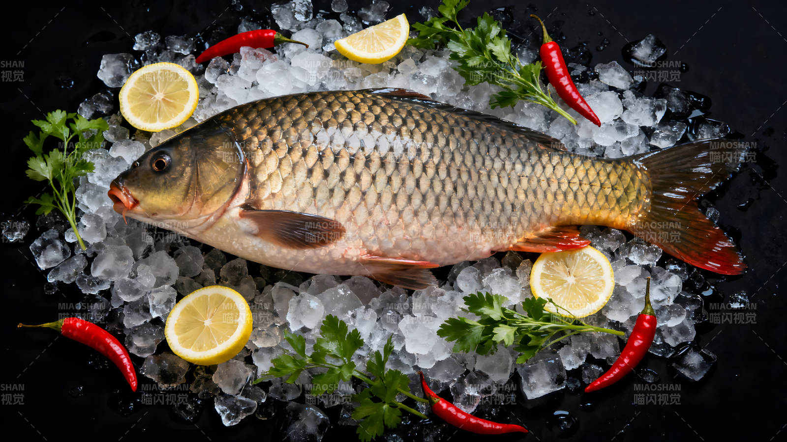 鱼类美食搭配柠檬辣椒和香菜图片