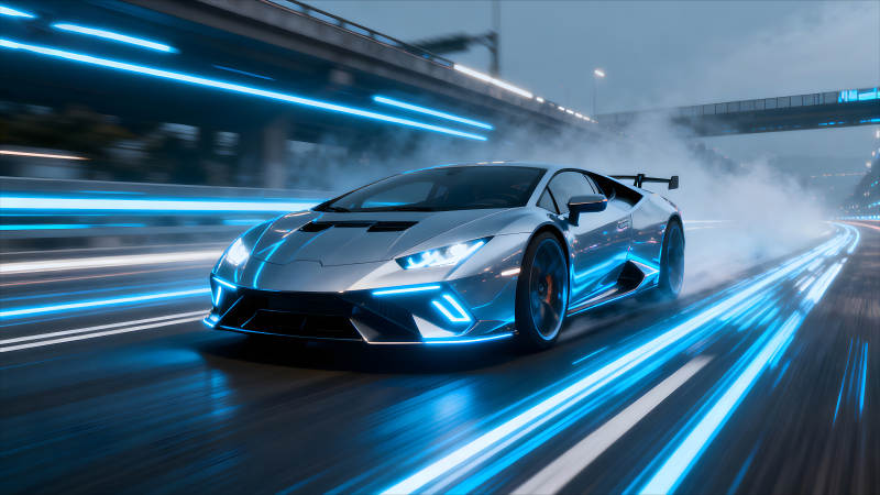 赛道上的银色兰博基尼图片