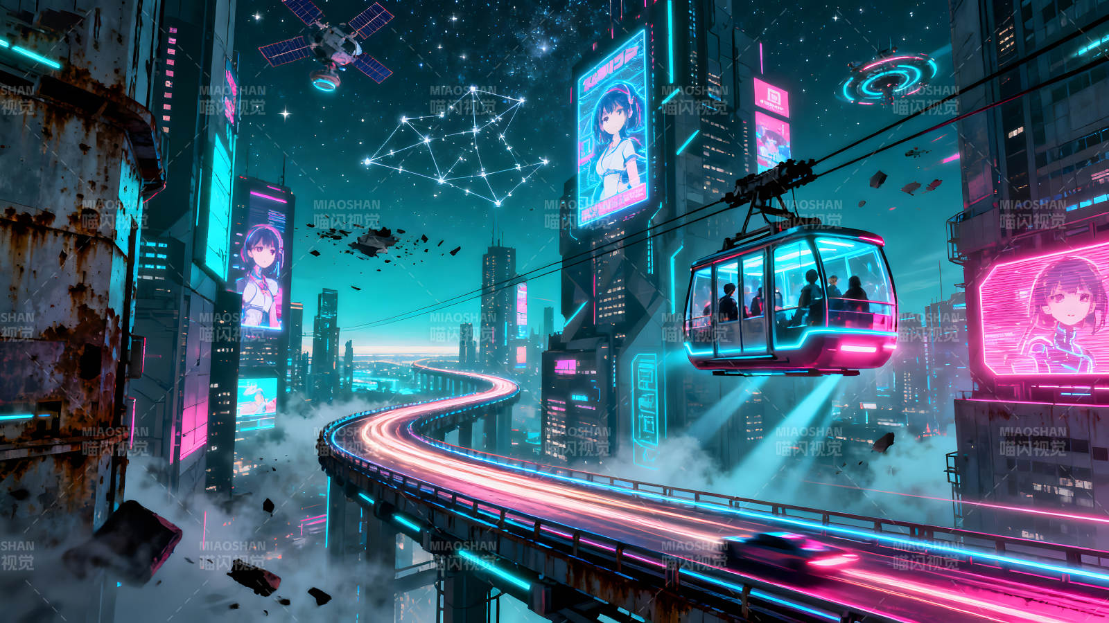 赛博朋克风格的未来城市夜景图片