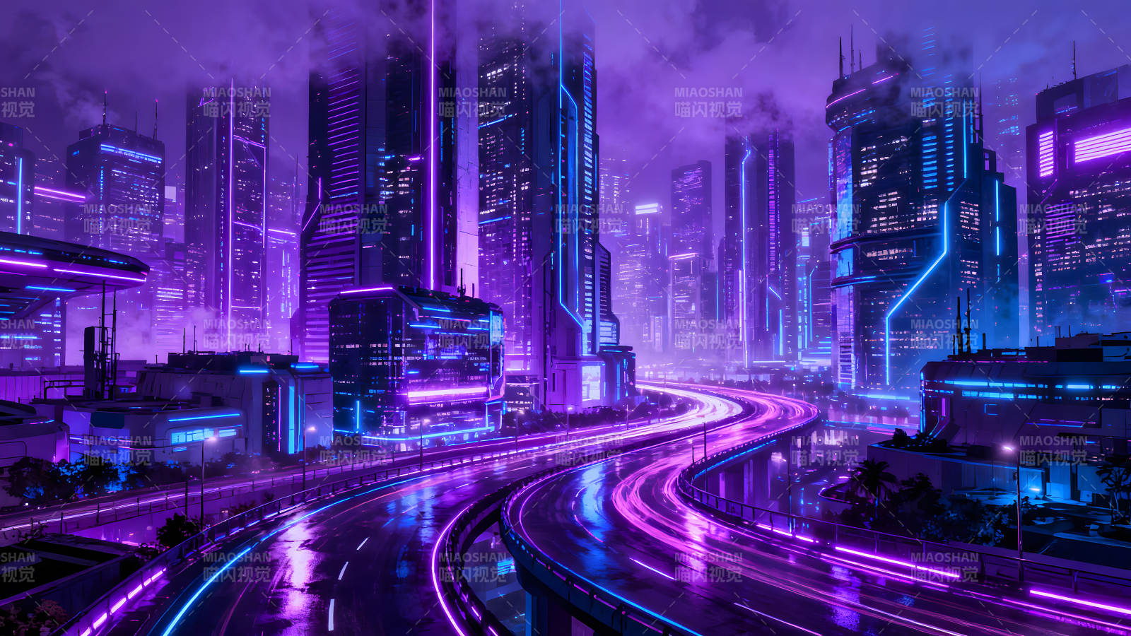 赛博朋克未来城市夜景霓虹灯光图片