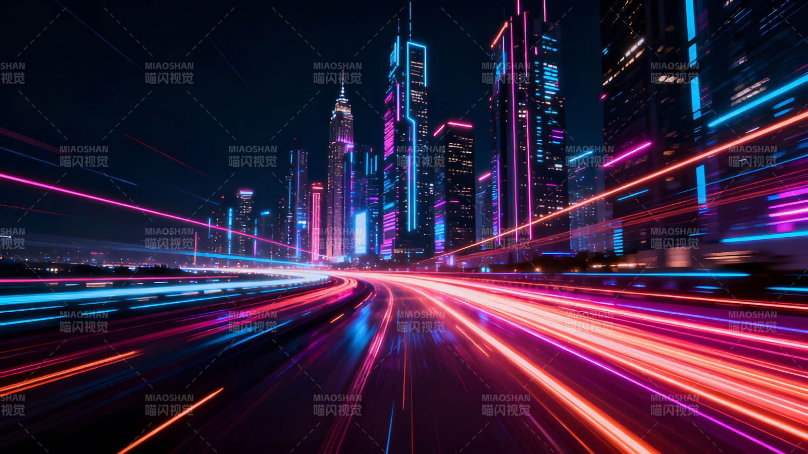 赛博朋克城市夜景霓虹灯光特效图片