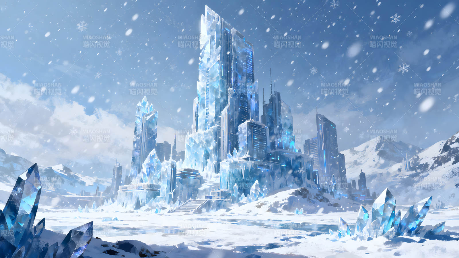 冰雪城市景象晶莹剔透图片