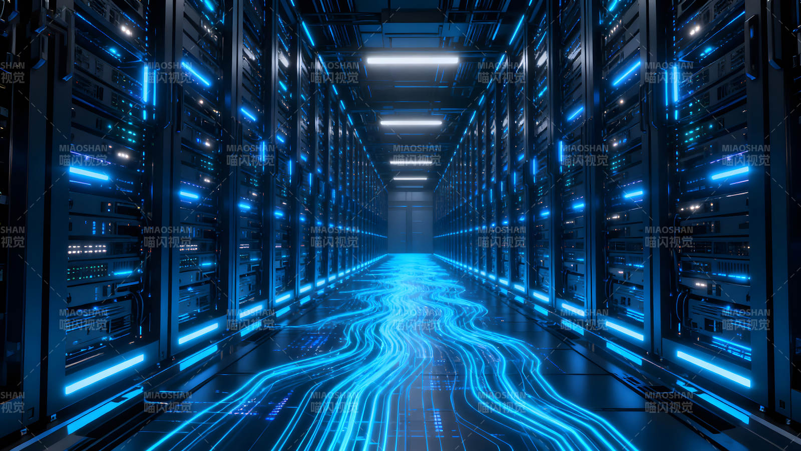数据中心科幻风光蓝色光线纵深图片