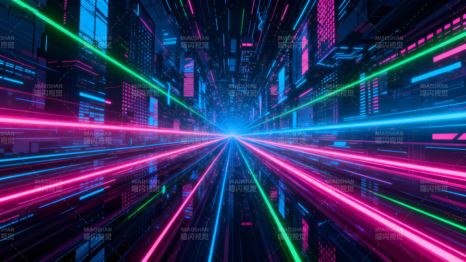 赛博朋克城市隧道霓虹灯光图片
