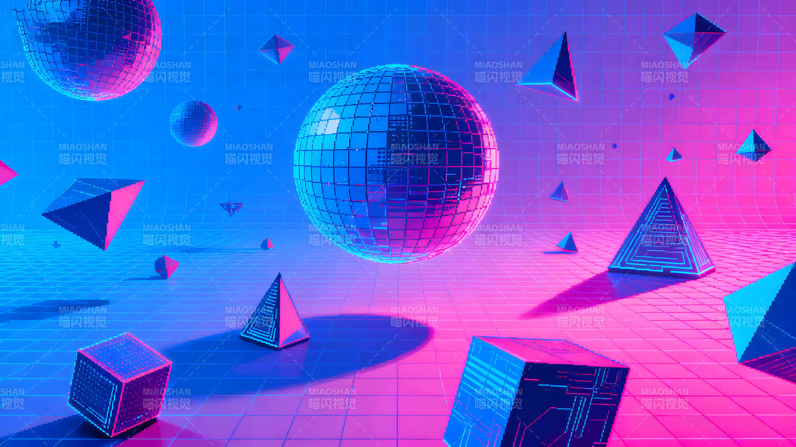 赛博朋克风抽象几何场景图片