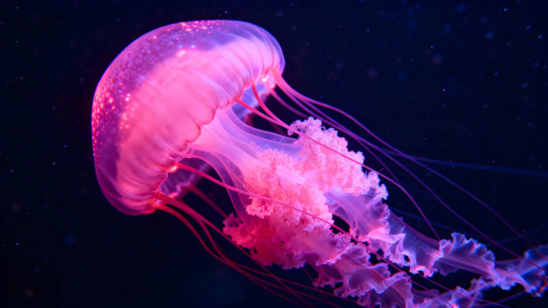 粉色水母在深海中游动图片