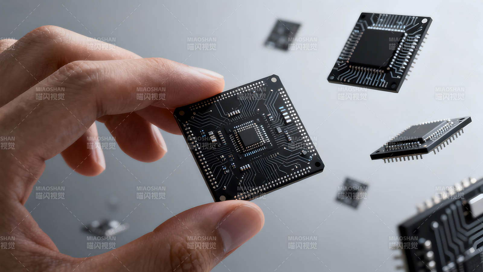 手持电路板悬浮电子元件图片