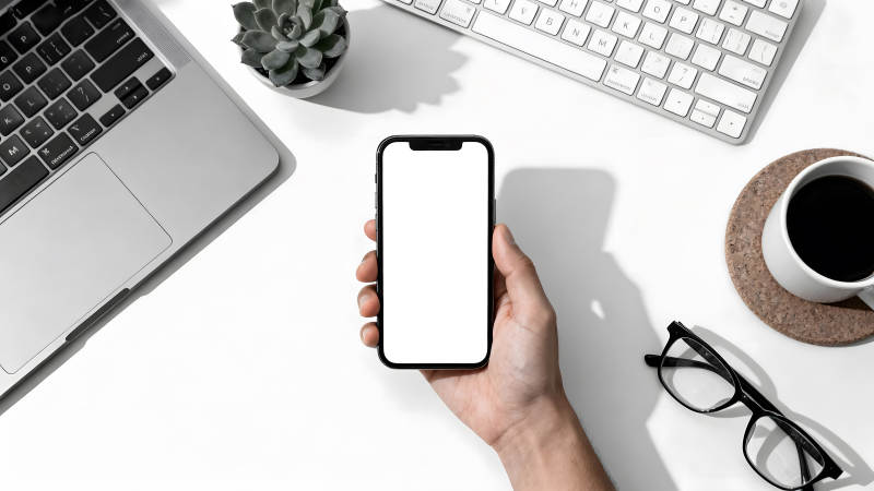 桌面工作场景手机咖啡图片