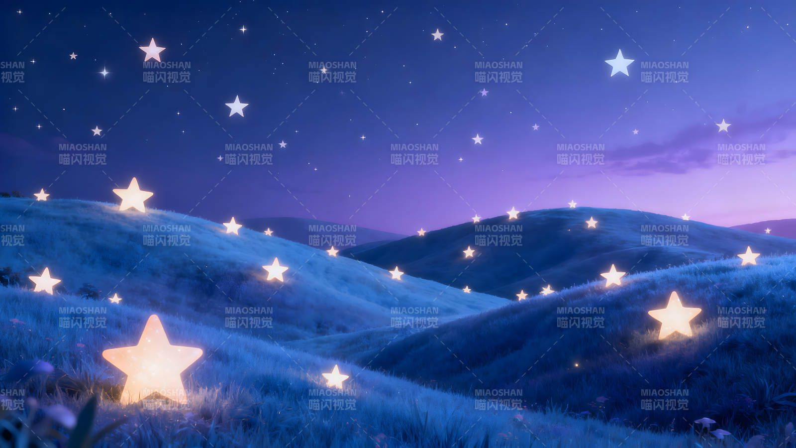 星光点缀的梦幻山丘图片