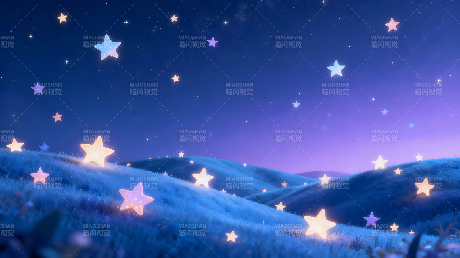 星光点缀下的梦幻草地景象图片