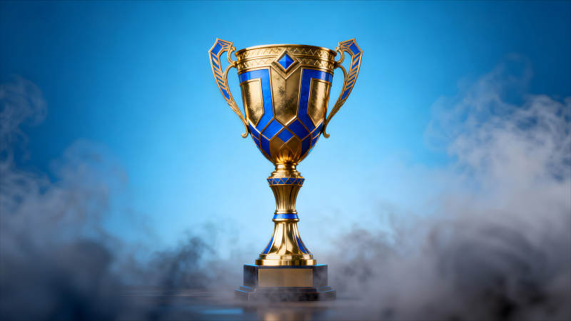 金色奖杯蓝宝石镶嵌闪耀夺目图片