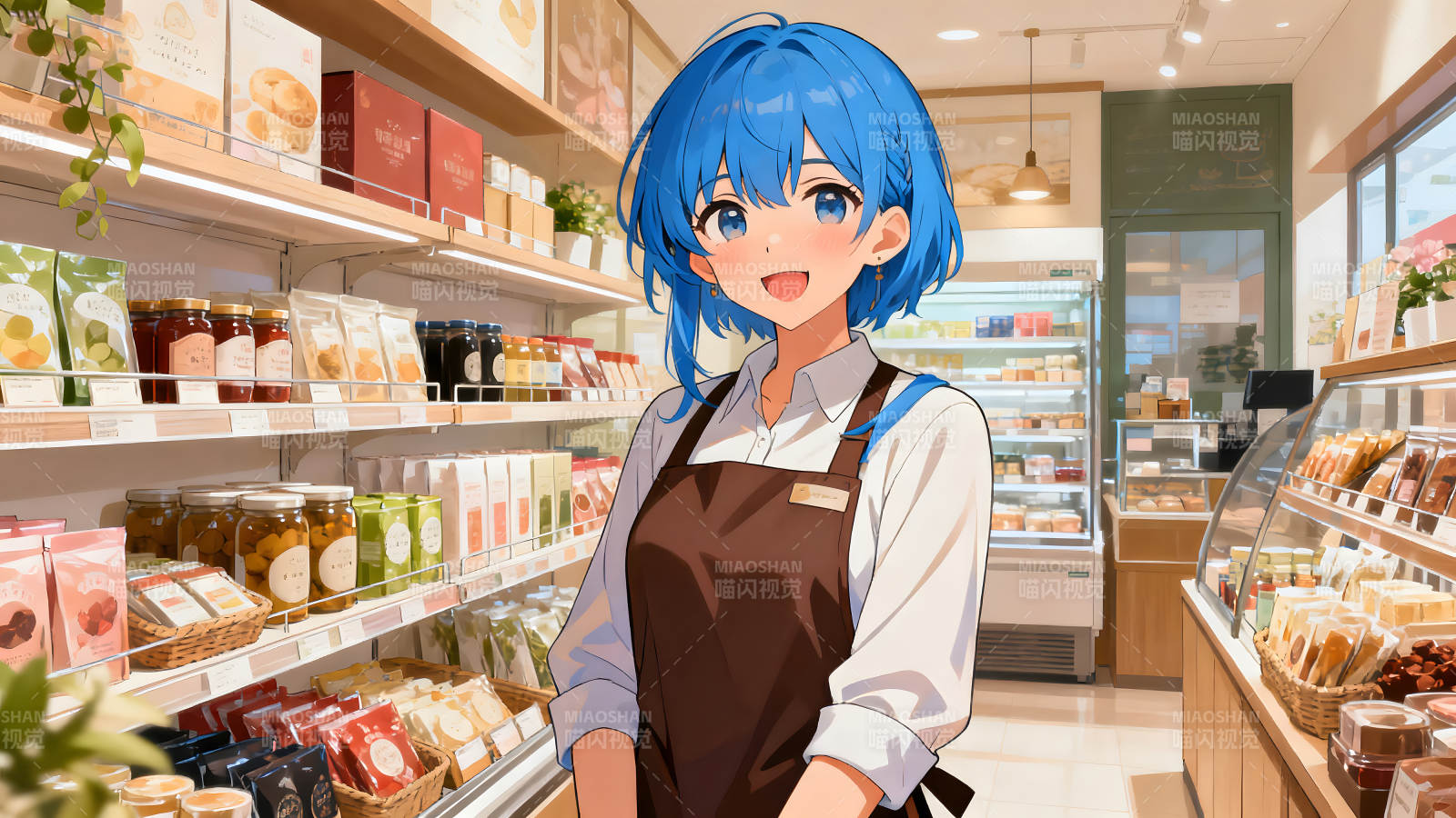 动漫店员微笑服务顾客图片