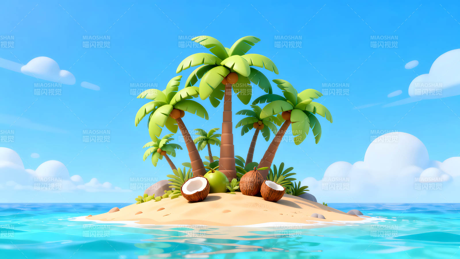 热带小岛椰树风景画图片