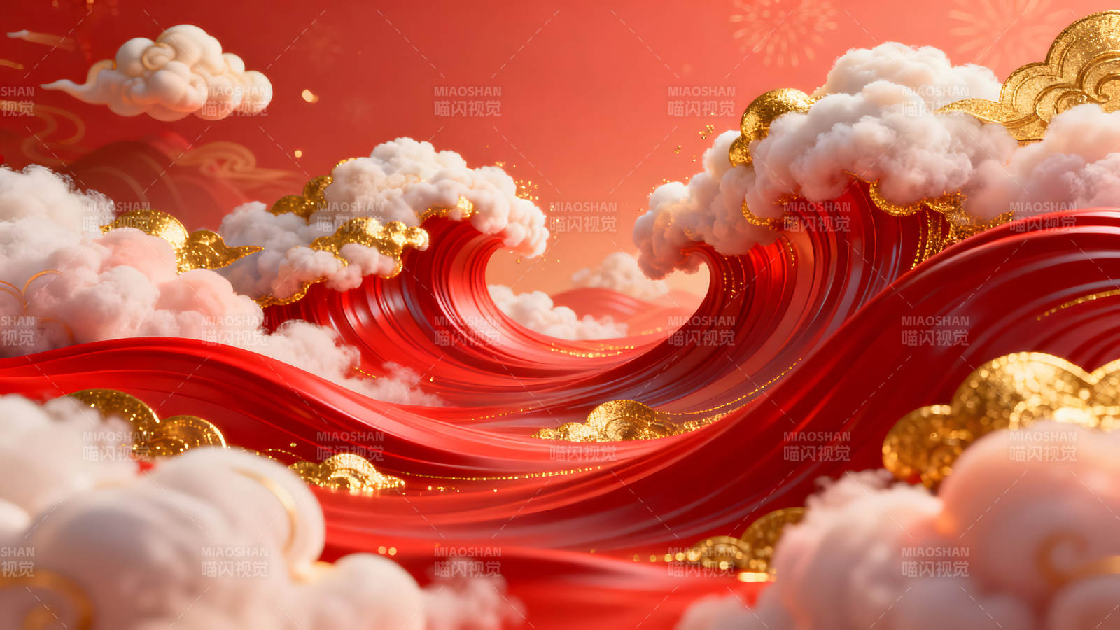 红色的波浪云朵节日氛围浓厚图片