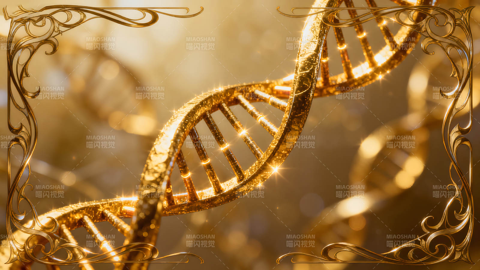 金光闪耀的DNA螺旋结构图片