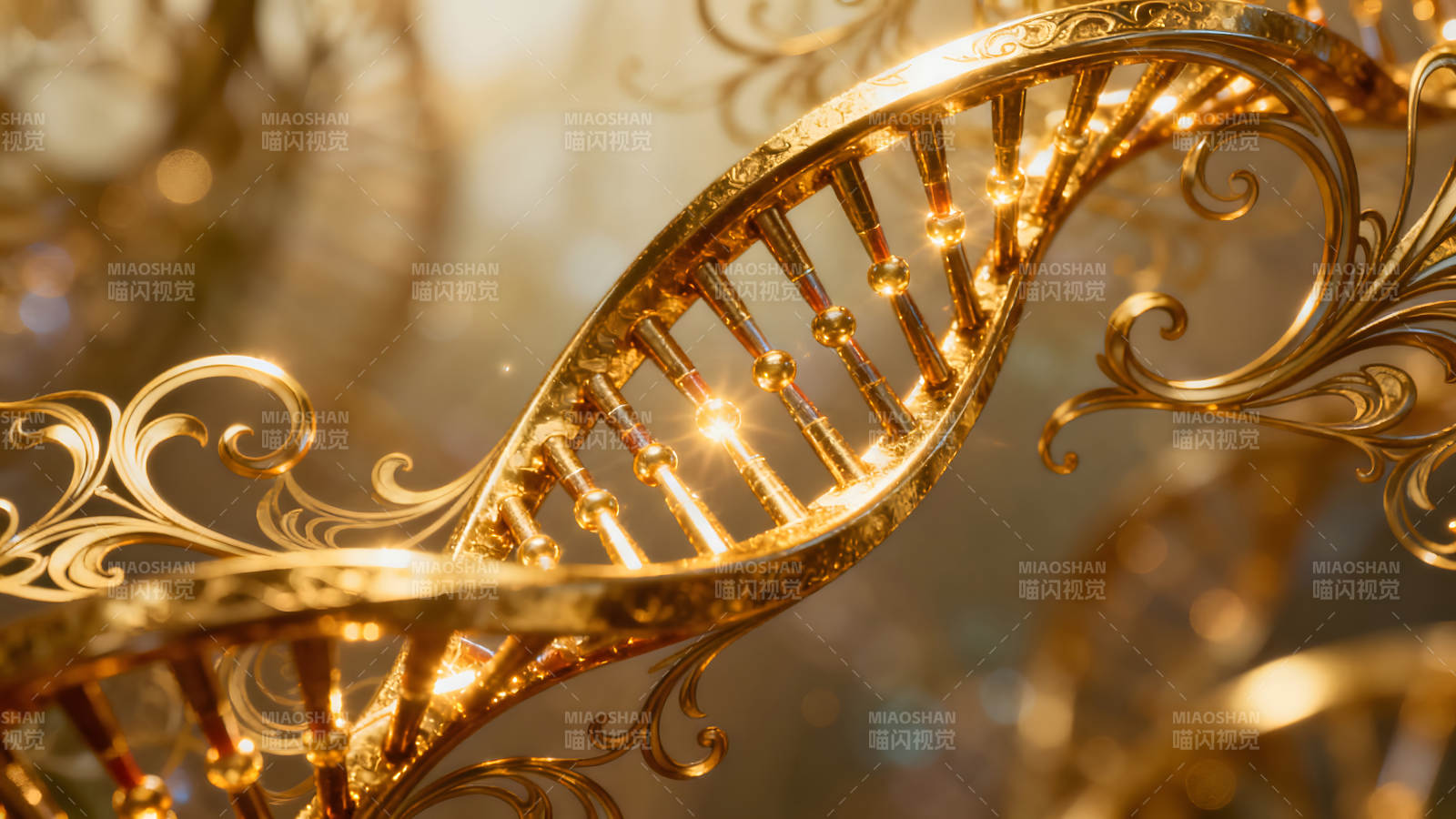金色DNA螺旋结构华丽的装饰艺术图片